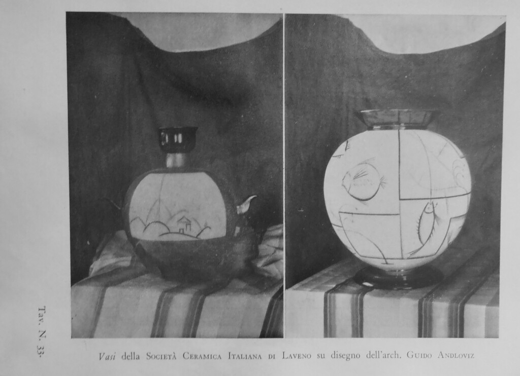 Guido Andloviz, per la Società Ceramica Italiana di Laveno, Vaso Monza 46 esposto alla Quarta Biennale di Monza, foto d’epoca (Catalogo ufficiale della IV Esposizione Triennale Internazionale delle Arti Decorative ed Industriali moderne maggio ottobre 1930, Casa editrice Ceschina, Milano, 1930, tav. 33)